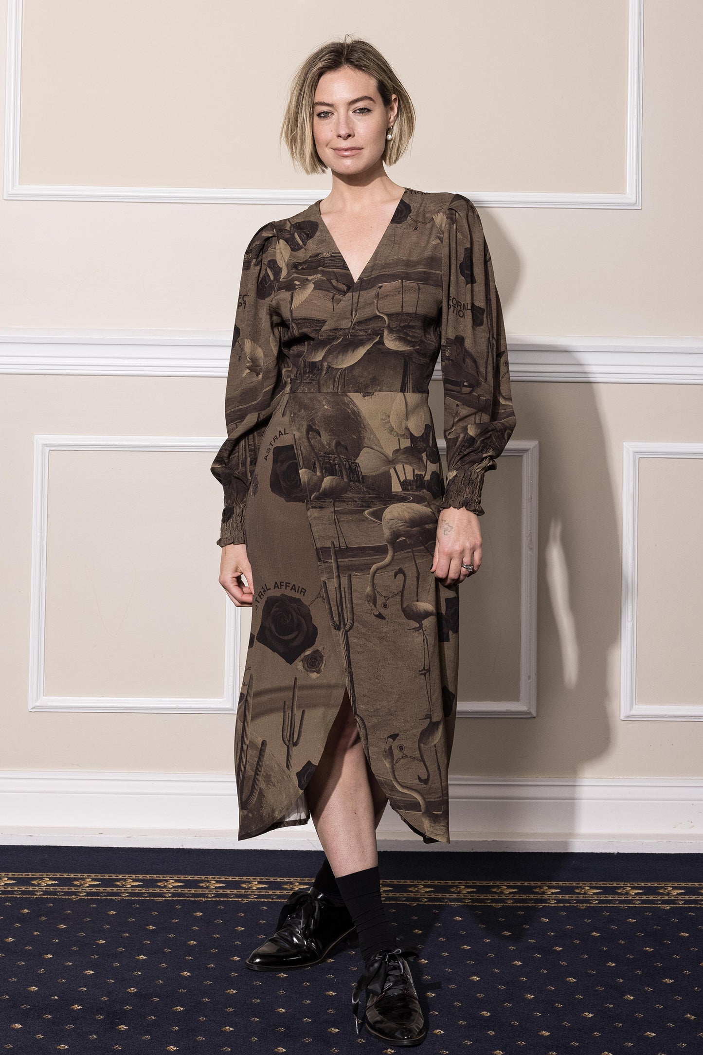 HEARTS ON FIRE WRAP DRESS -  CHOCOLATE PRINT