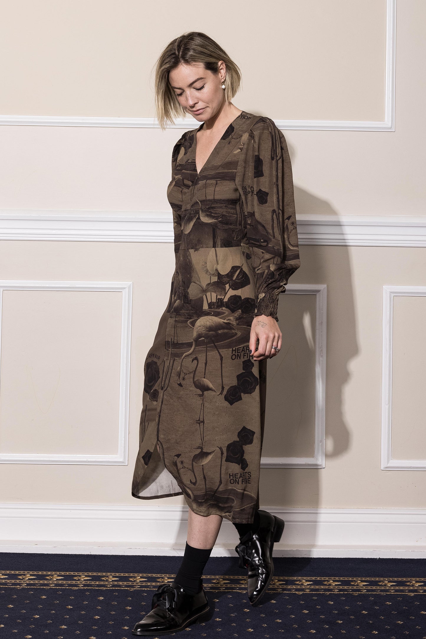 HEARTS ON FIRE WRAP DRESS -  CHOCOLATE PRINT