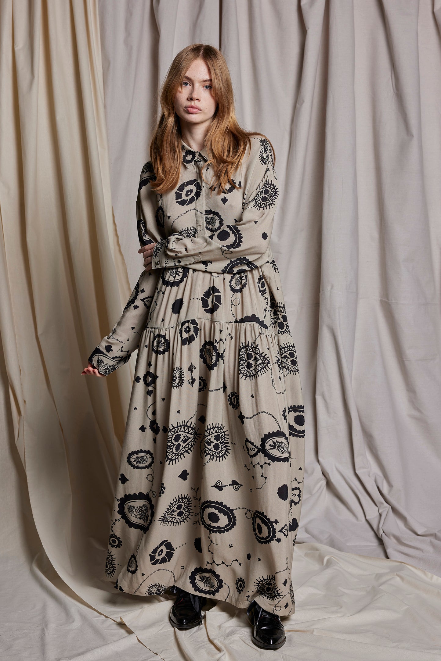 LOVE LIES BLEEDING DRESS - STONE CAMEO PRINT