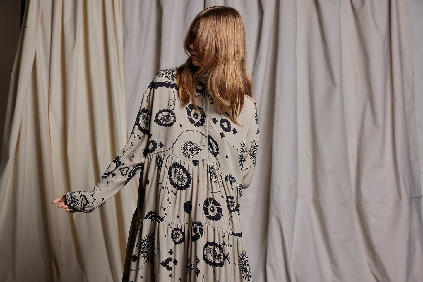 LOVE LIES BLEEDING DRESS - STONE CAMEO PRINT