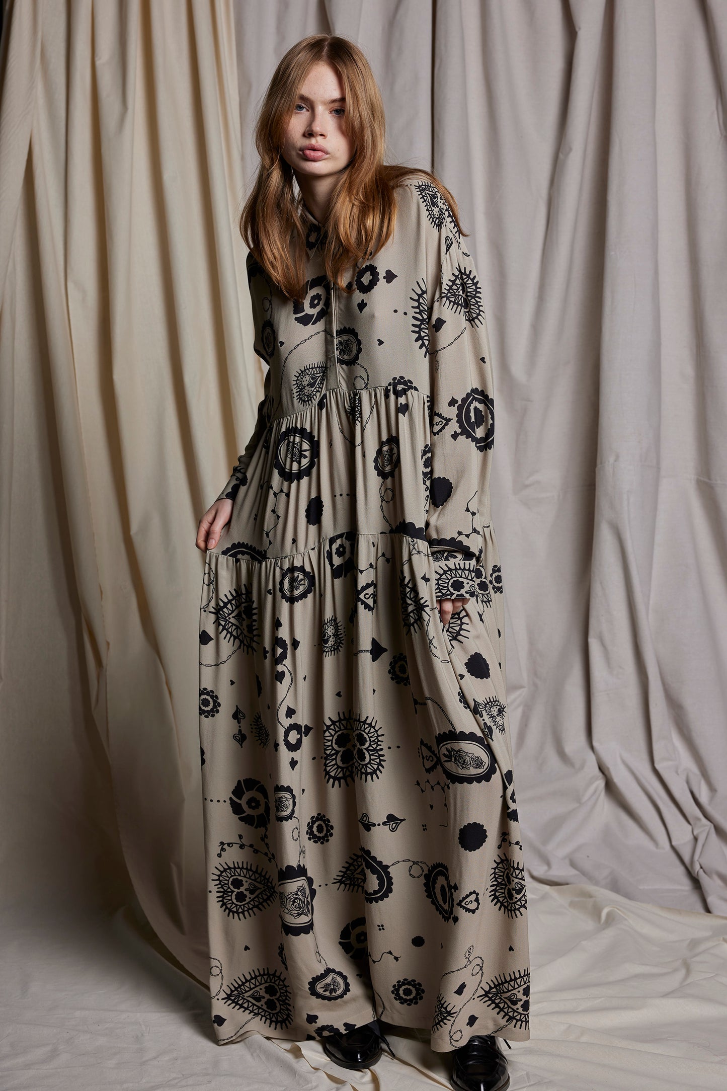 LOVE LIES BLEEDING DRESS - STONE CAMEO PRINT