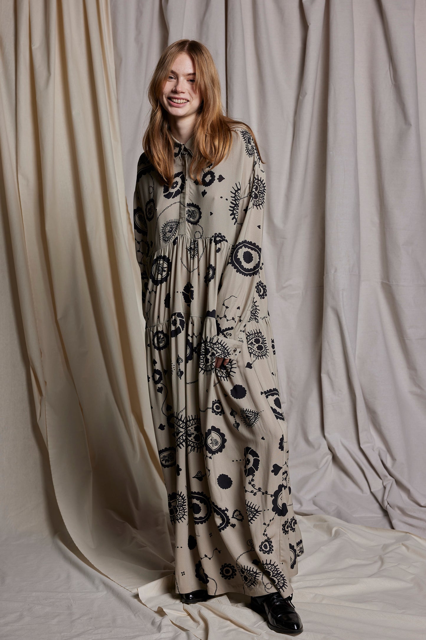 LOVE LIES BLEEDING DRESS - STONE CAMEO PRINT