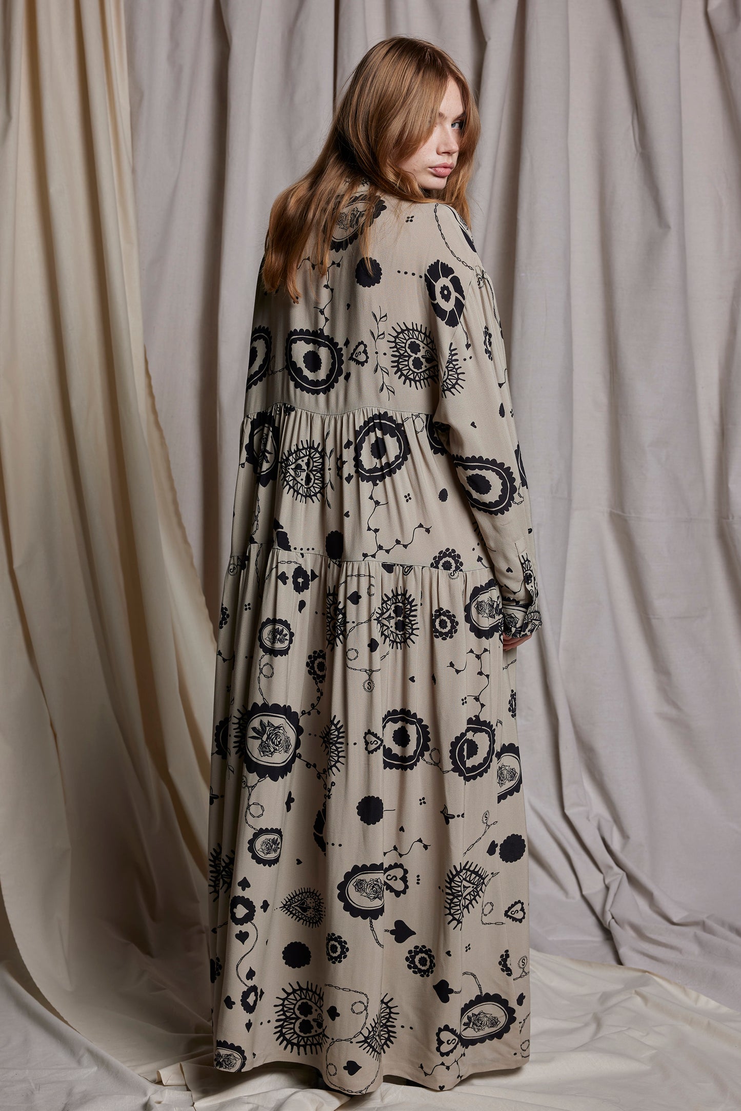 LOVE LIES BLEEDING DRESS - STONE CAMEO PRINT