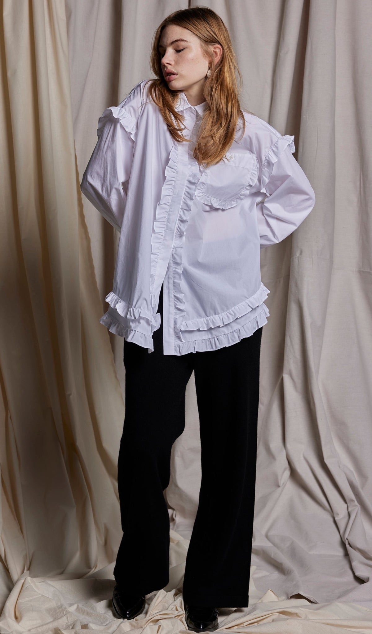 WHITE GLORIA BLOUSE - WHITE COTTON SATEEN