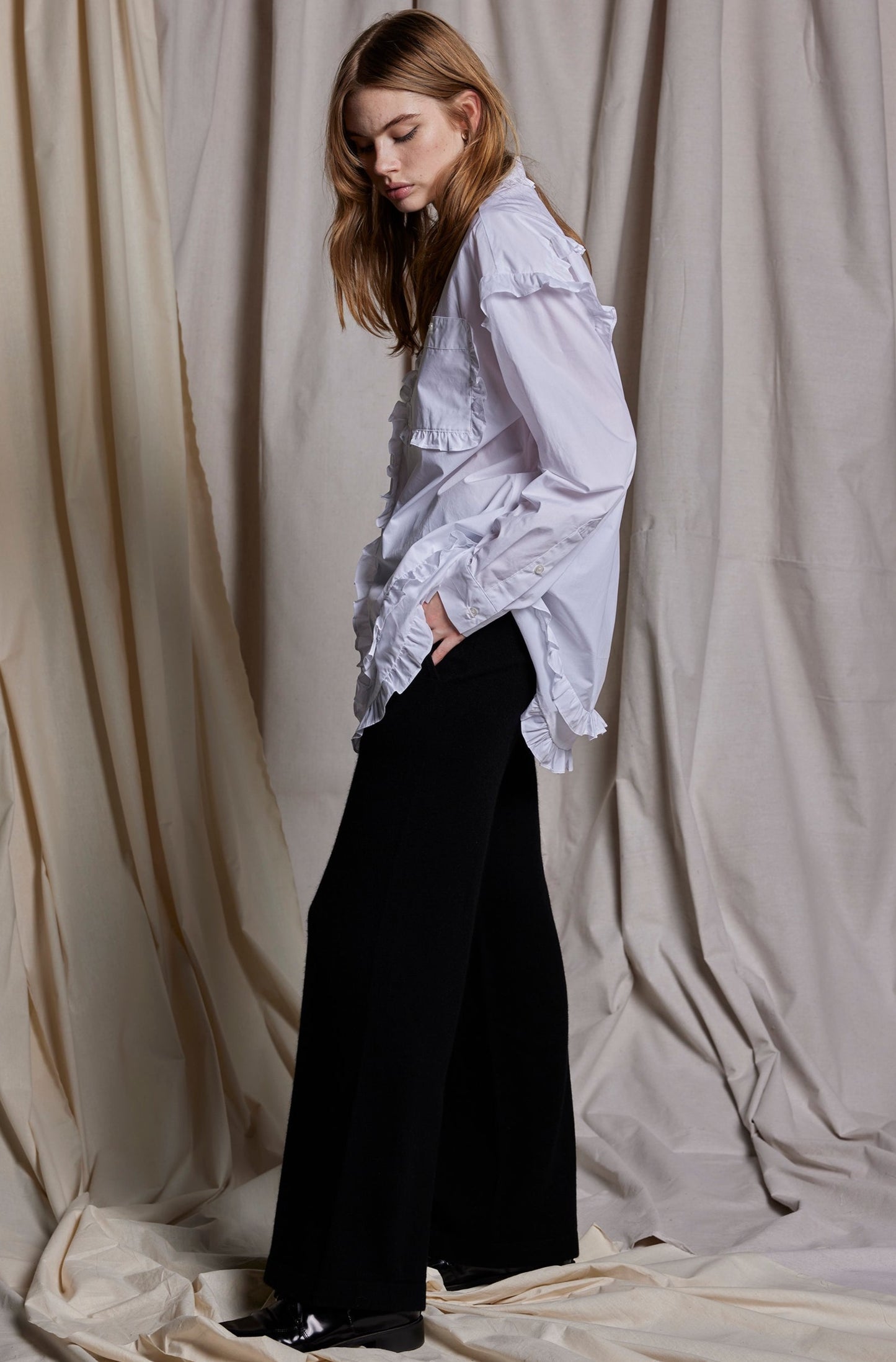 WHITE GLORIA BLOUSE - WHITE COTTON SATEEN