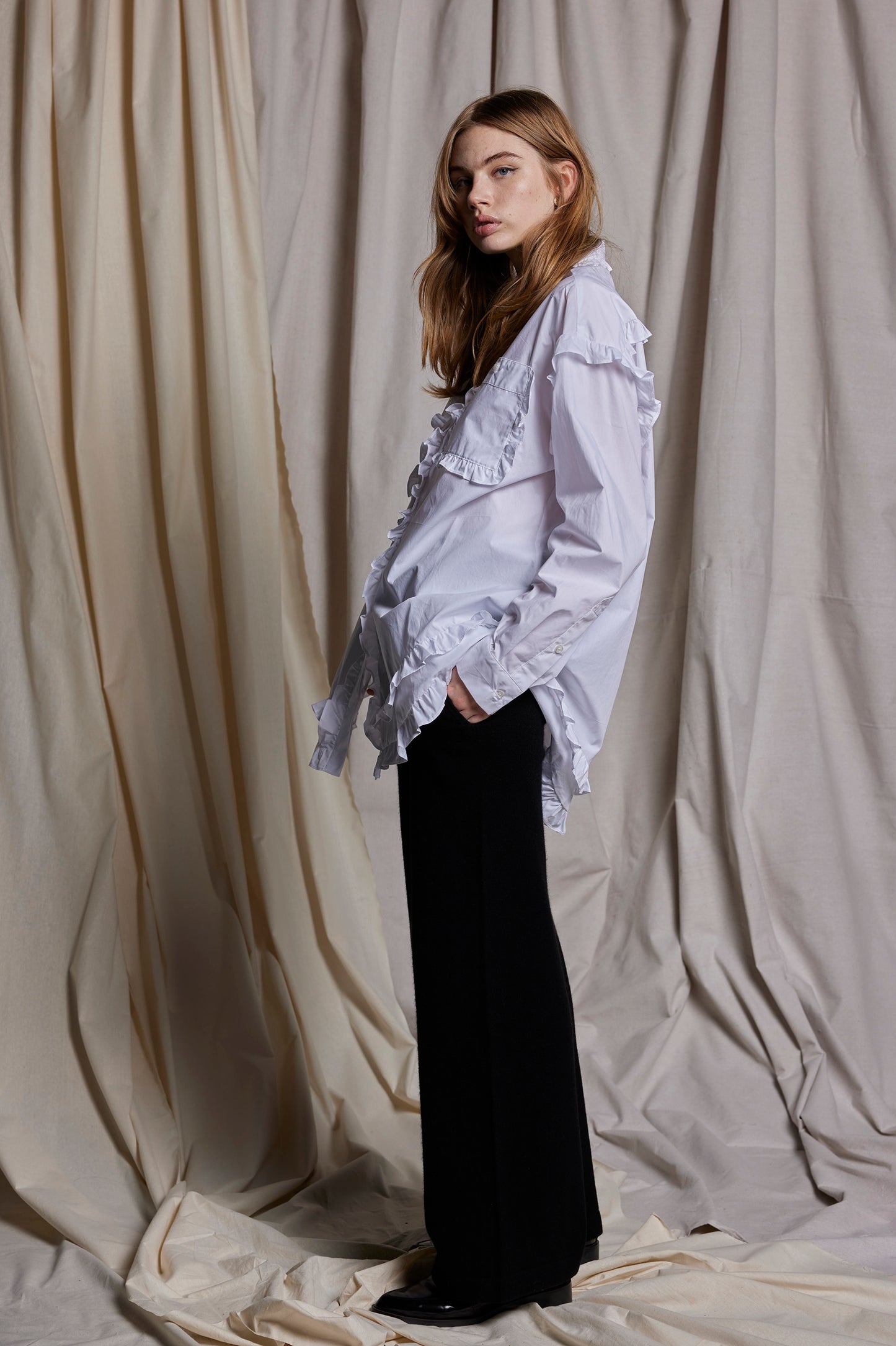 WHITE GLORIA BLOUSE - WHITE COTTON SATEEN