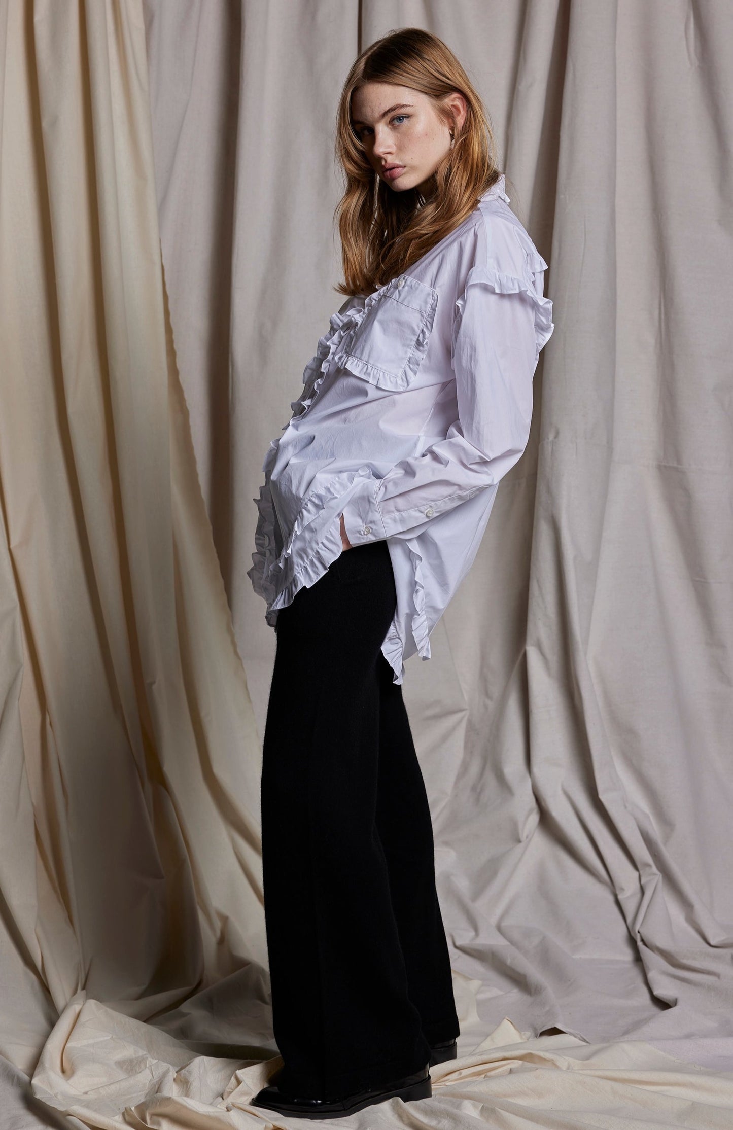 WHITE GLORIA BLOUSE - WHITE COTTON SATEEN