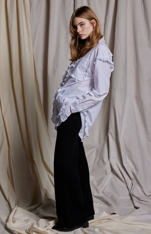 WHITE GLORIA BLOUSE - WHITE COTTON SATEEN