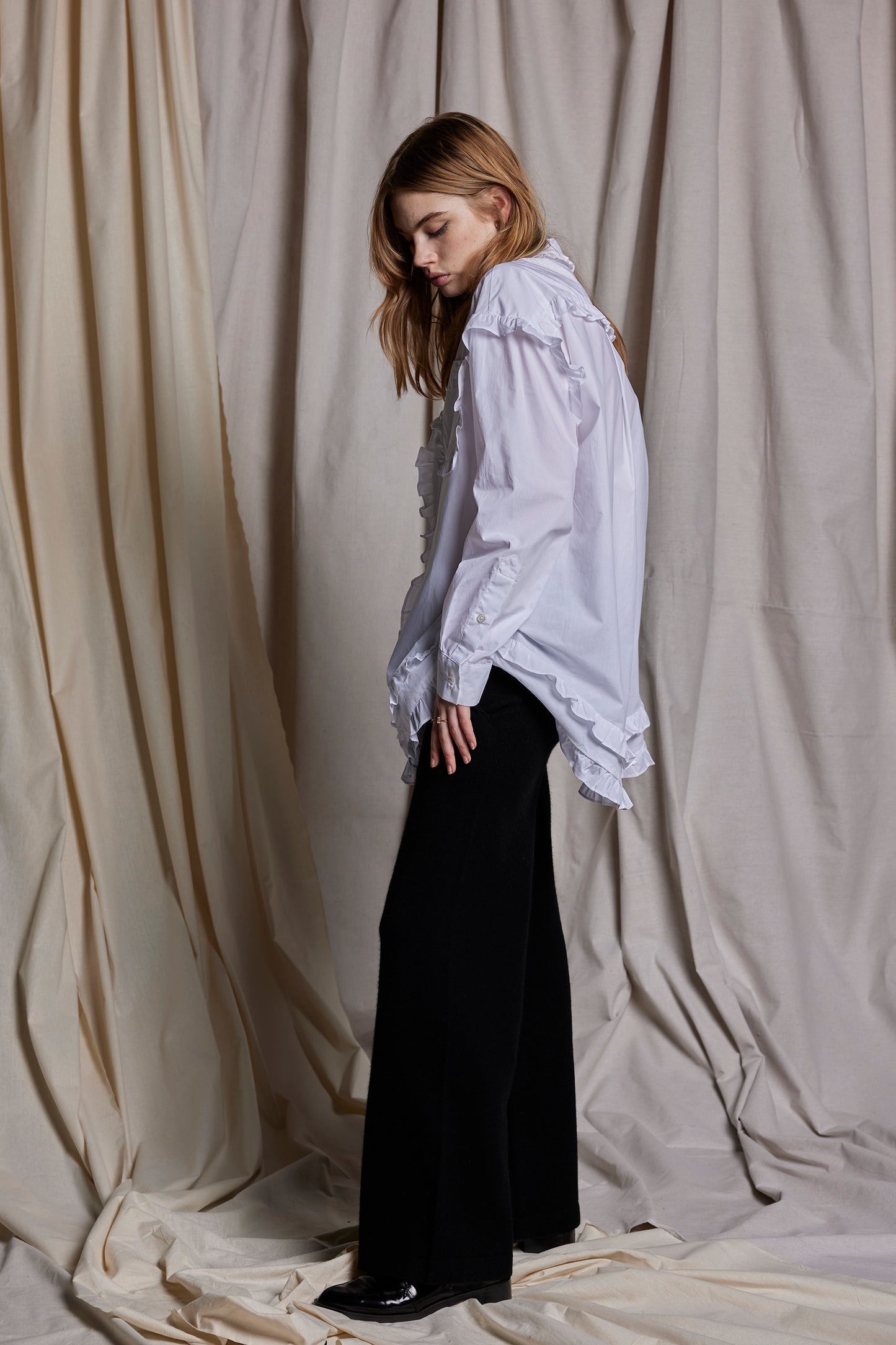 WHITE GLORIA BLOUSE - WHITE COTTON SATEEN