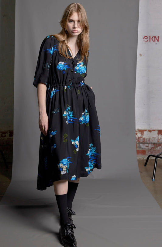 DON'T CRY DAHLIA DRESS - ELECTRIC BLUE PRINT