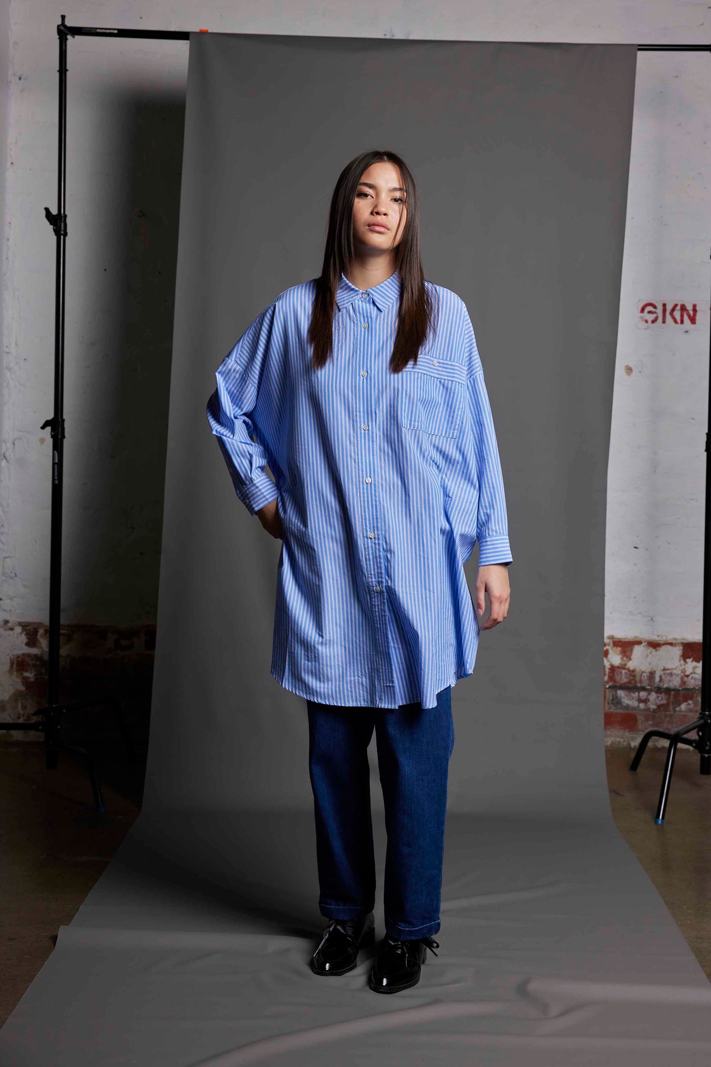 DREAMERS SHIRT DRESS - BLUE PINSTRIPE