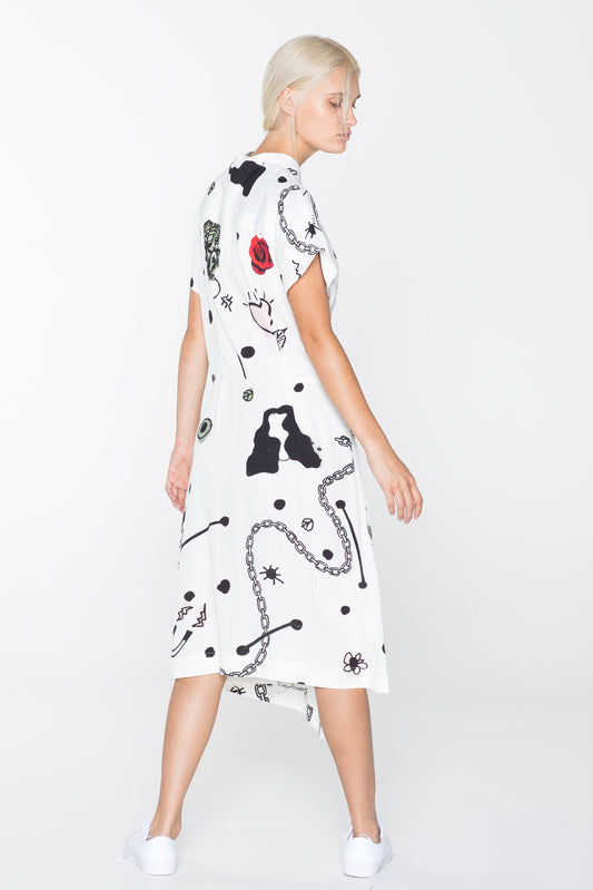 HOUSE DRESS - WHITE CHAIN N HOUND PRINT