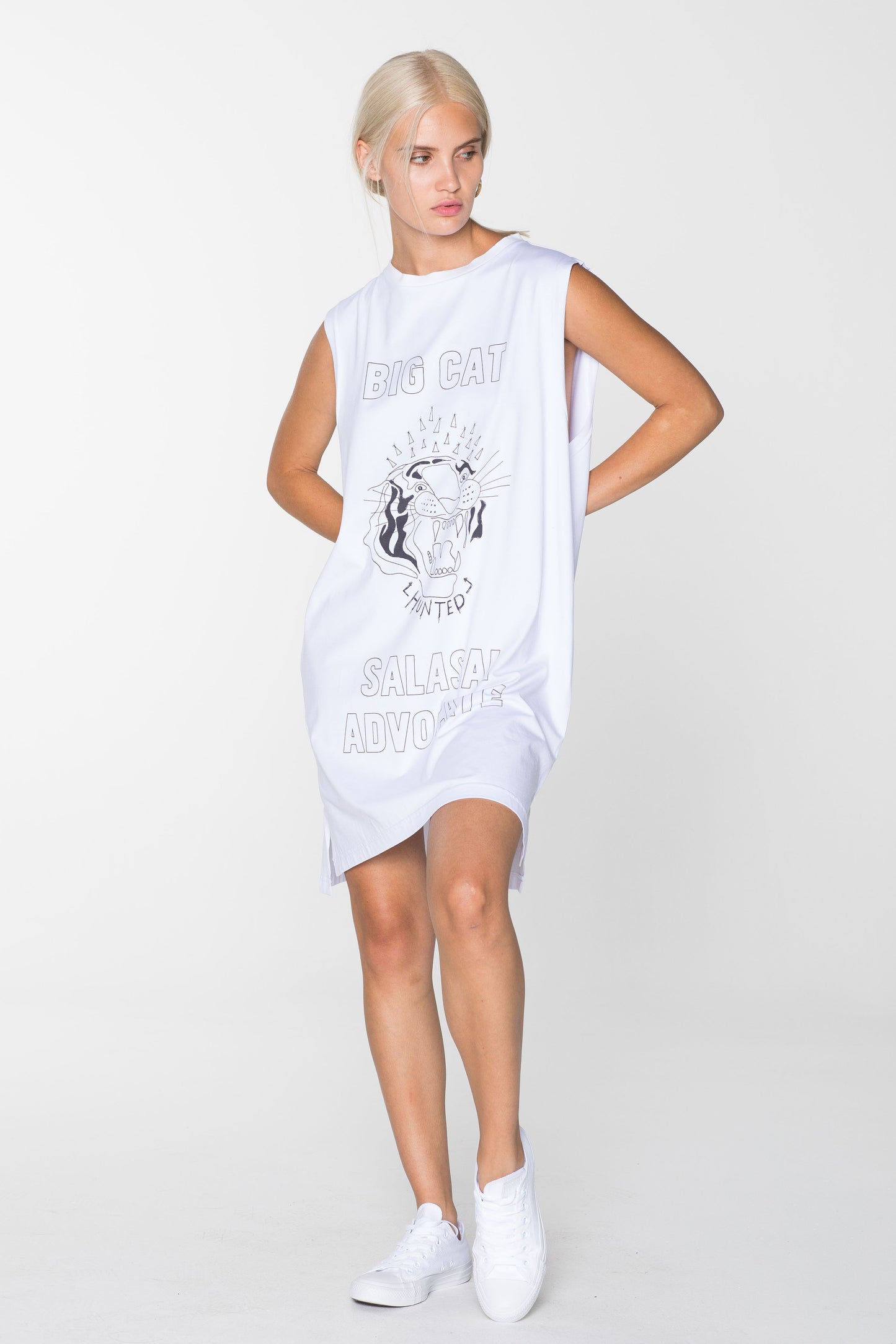 BIG CAT TANK DRESS - WHITE S (SAMPLE)