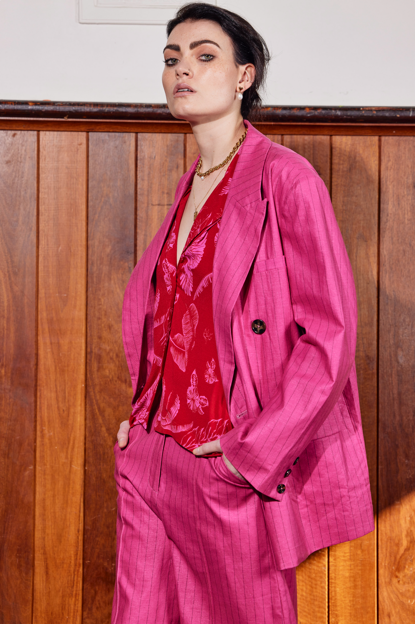 CASA PALMA SHORT - PINK PIN STRIPE