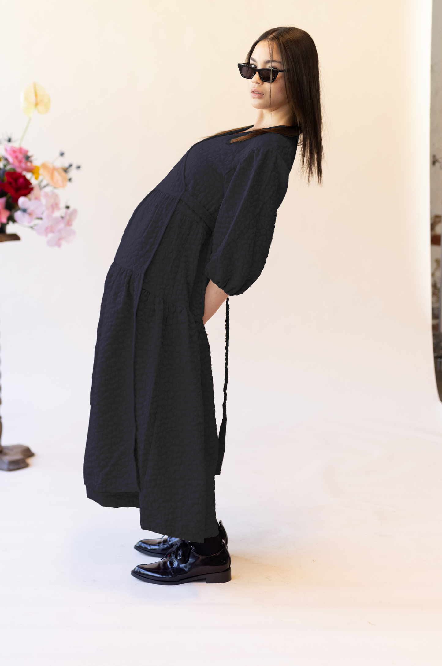 HEAVY HEARTS WRAP DRESS - BLACK