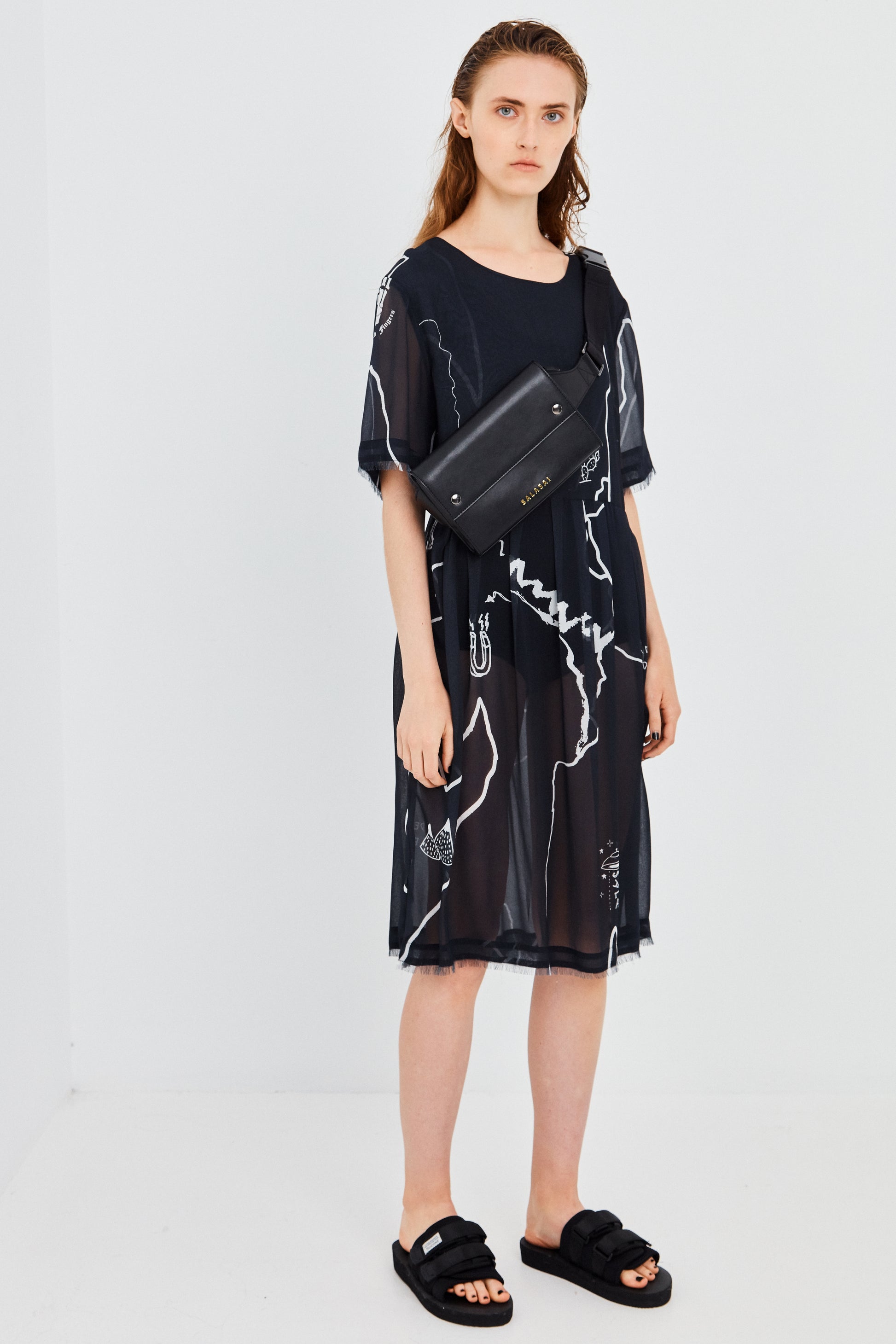 PAINTED PAST TIME DRESS, Black print