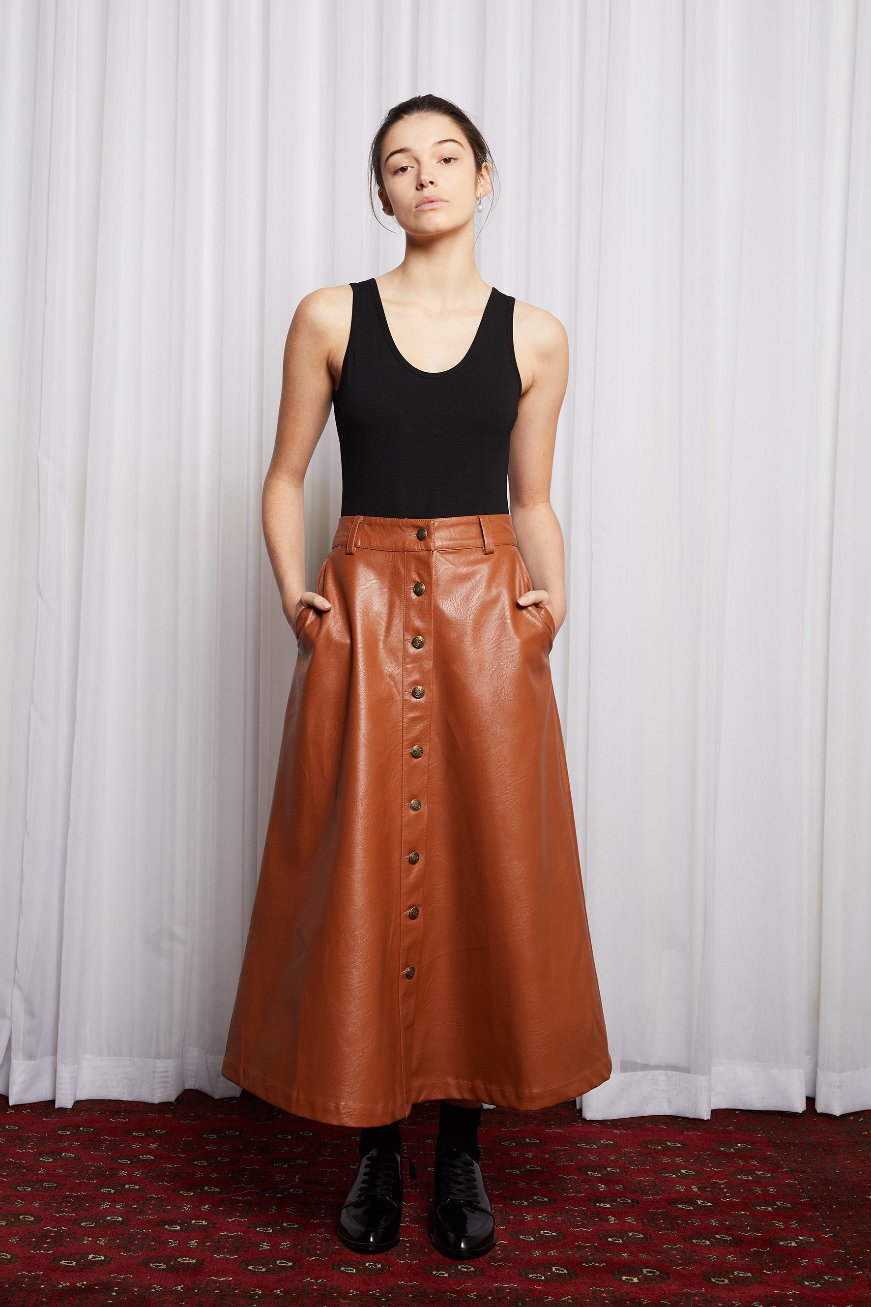 COLD TOWN SKIRT - TAN LEATHERETTE