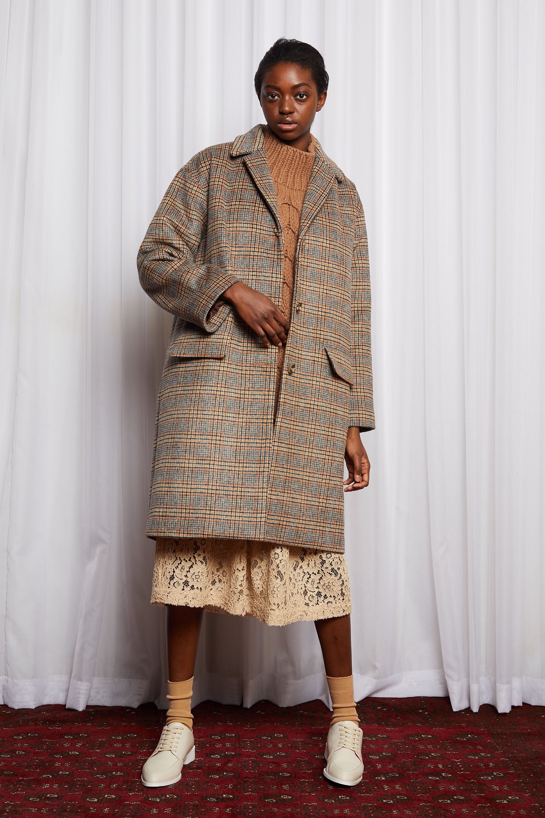 LYNCH COAT - WARM BROWN CHECK WOOL