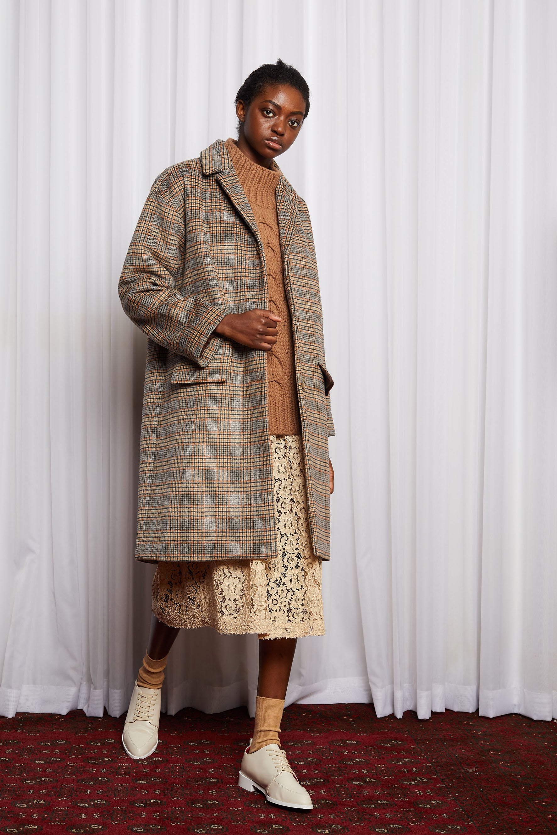 LYNCH COAT - WARM BROWN CHECK WOOL