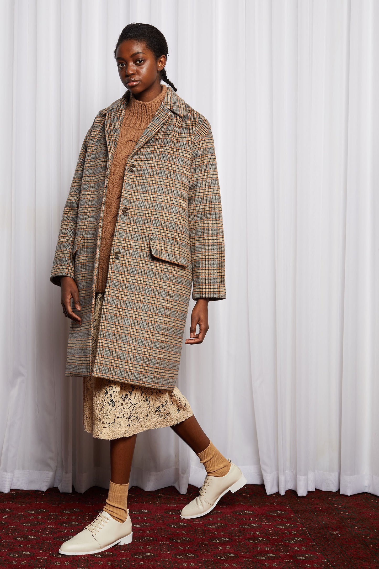 LYNCH COAT - WARM BROWN CHECK WOOL
