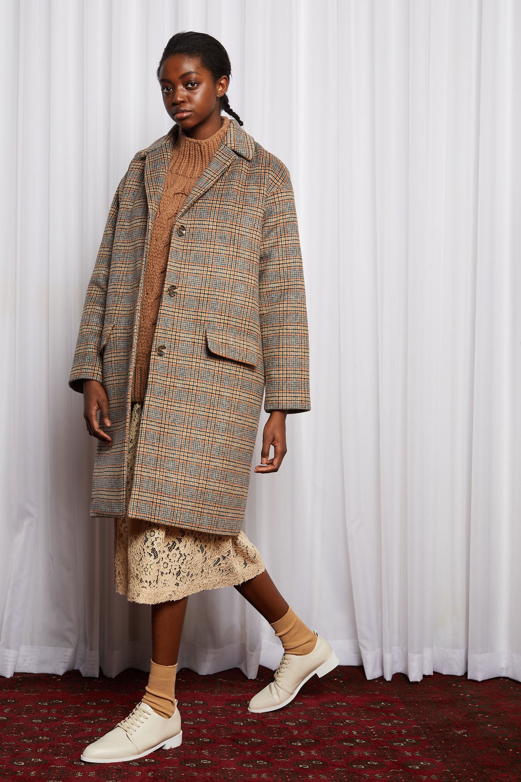LYNCH COAT - WARM BROWN CHECK WOOL