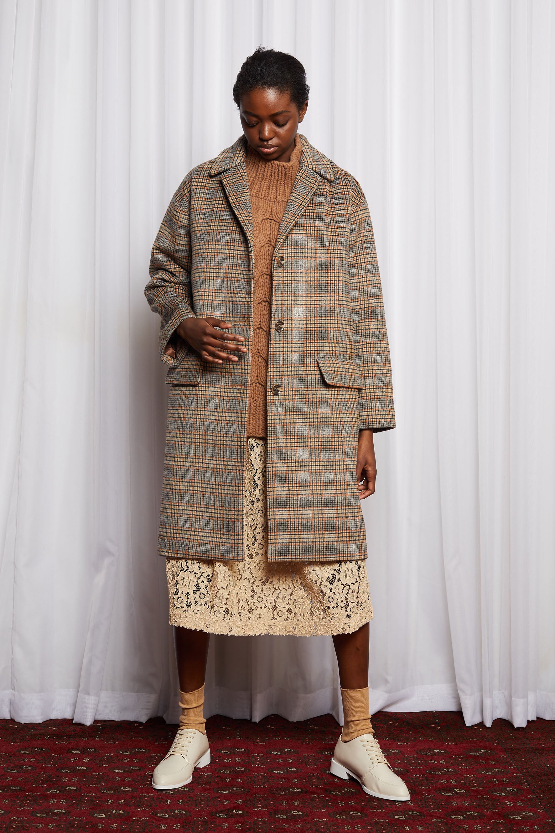 LYNCH COAT - WARM BROWN CHECK WOOL