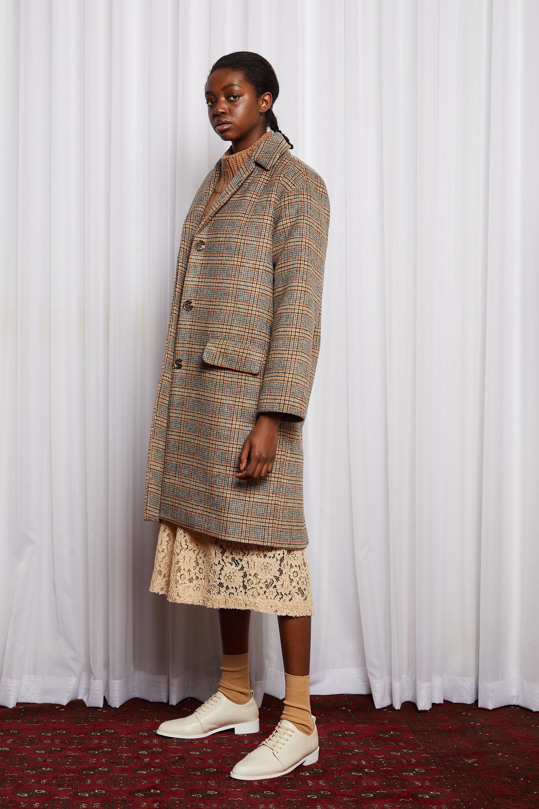 LYNCH COAT - WARM BROWN CHECK WOOL