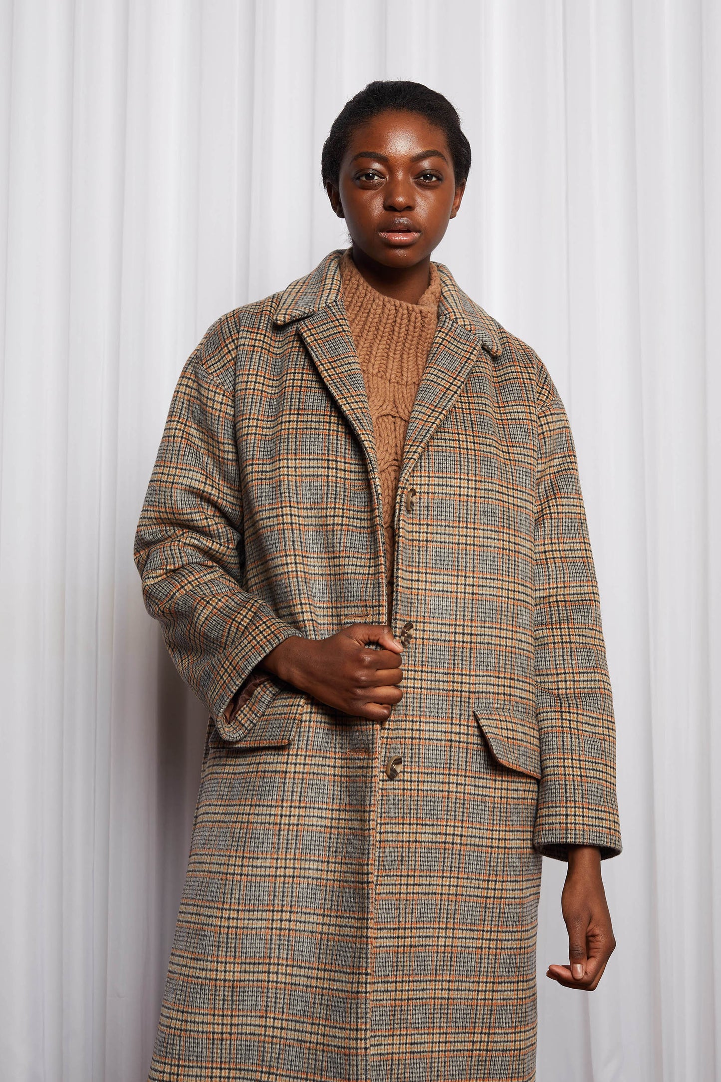 LYNCH COAT - WARM BROWN CHECK WOOL