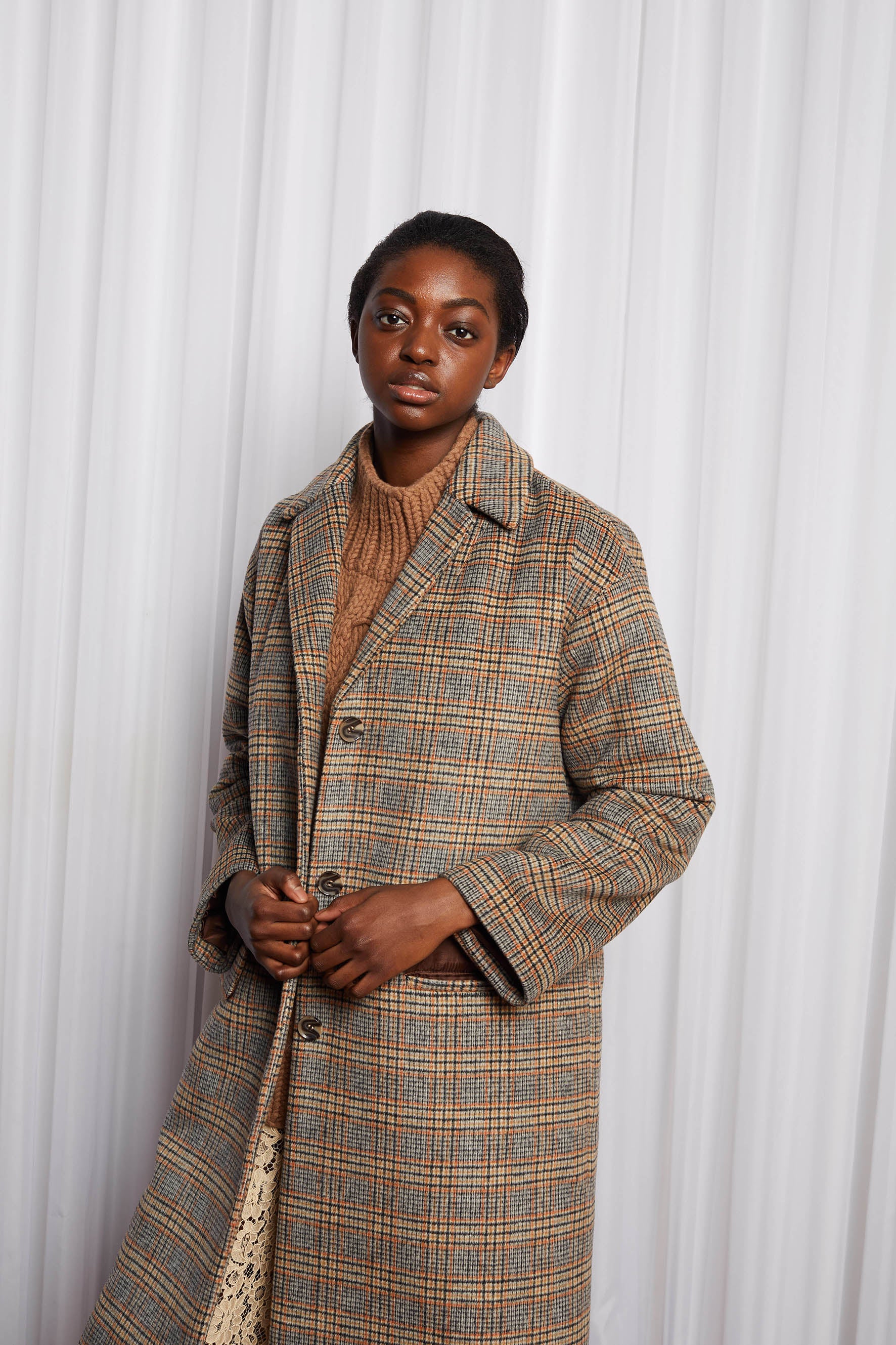 LYNCH COAT - WARM BROWN CHECK WOOL