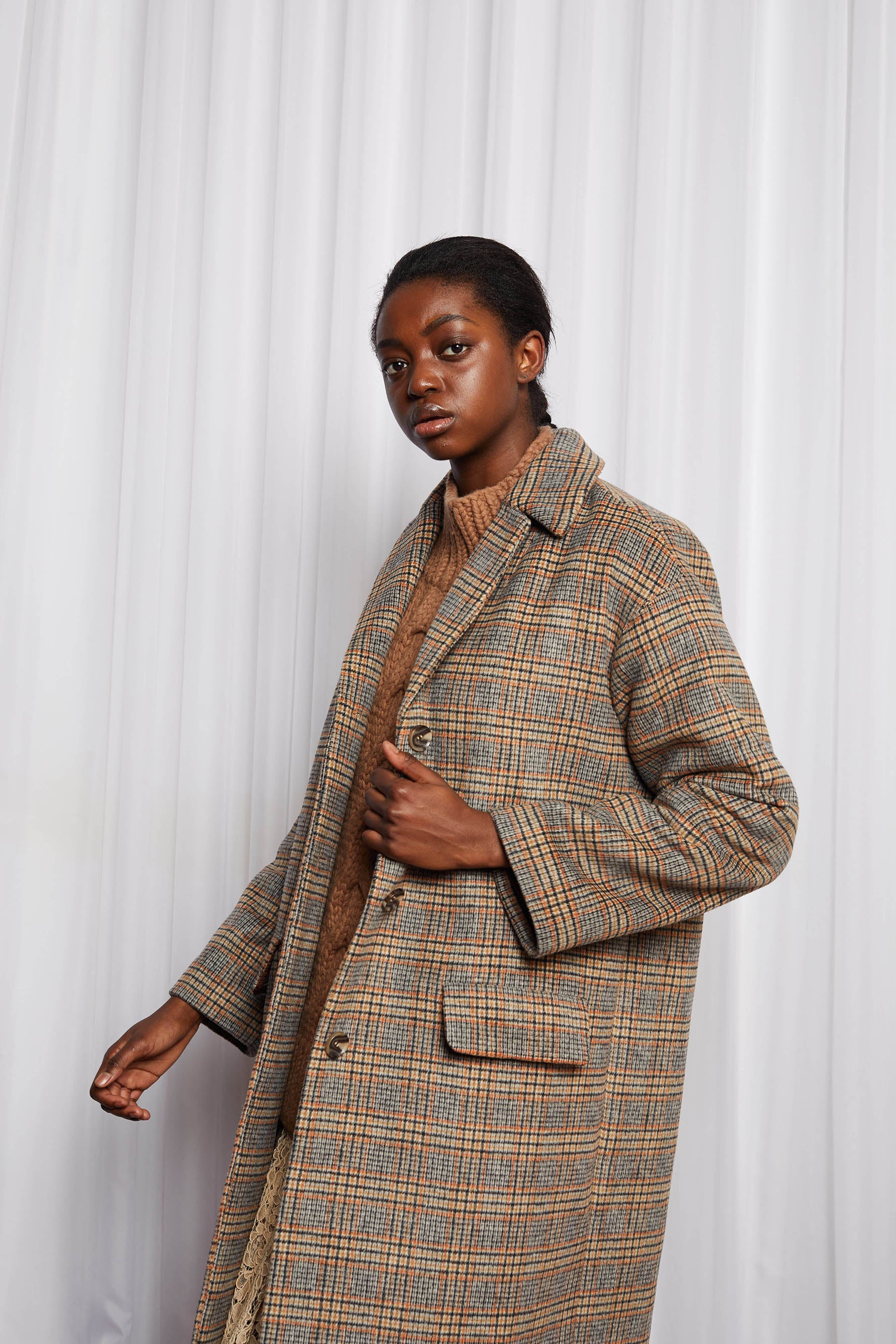 LYNCH COAT - WARM BROWN CHECK WOOL