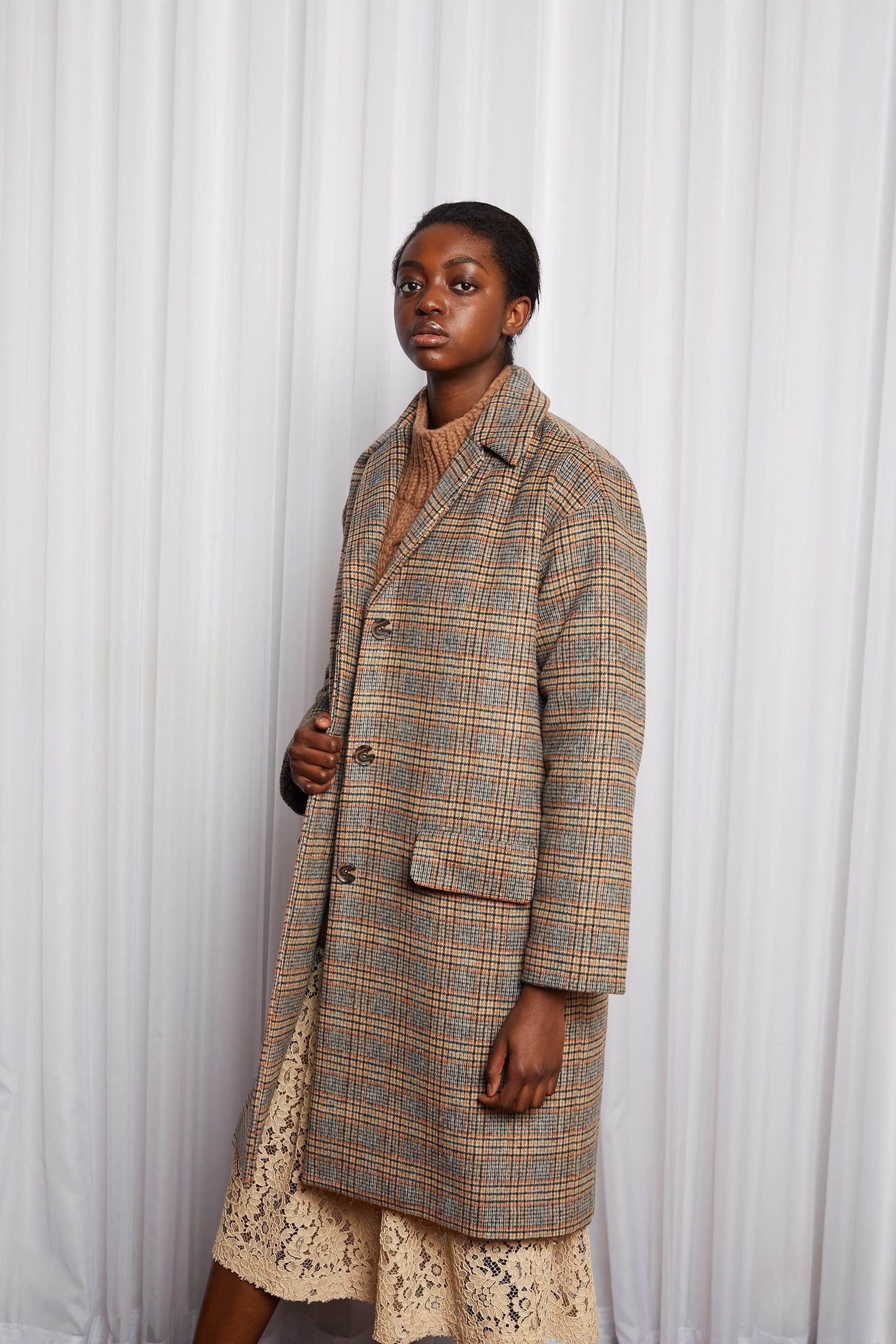 LYNCH COAT - WARM BROWN CHECK WOOL