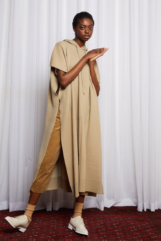 SCIFI PONCHO - BEIGE MERINO KNIT