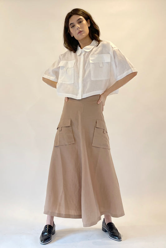 ASTRA SKIRT - STONE SILK LINEN