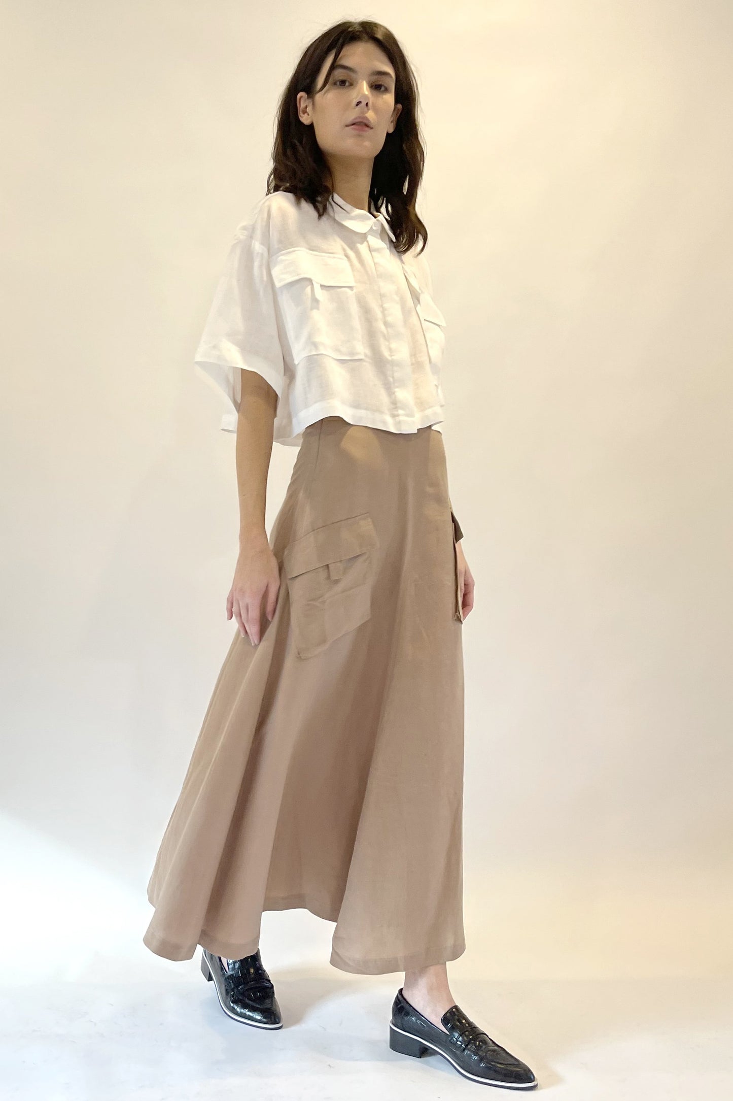 ASTRA SKIRT - STONE SILK LINEN