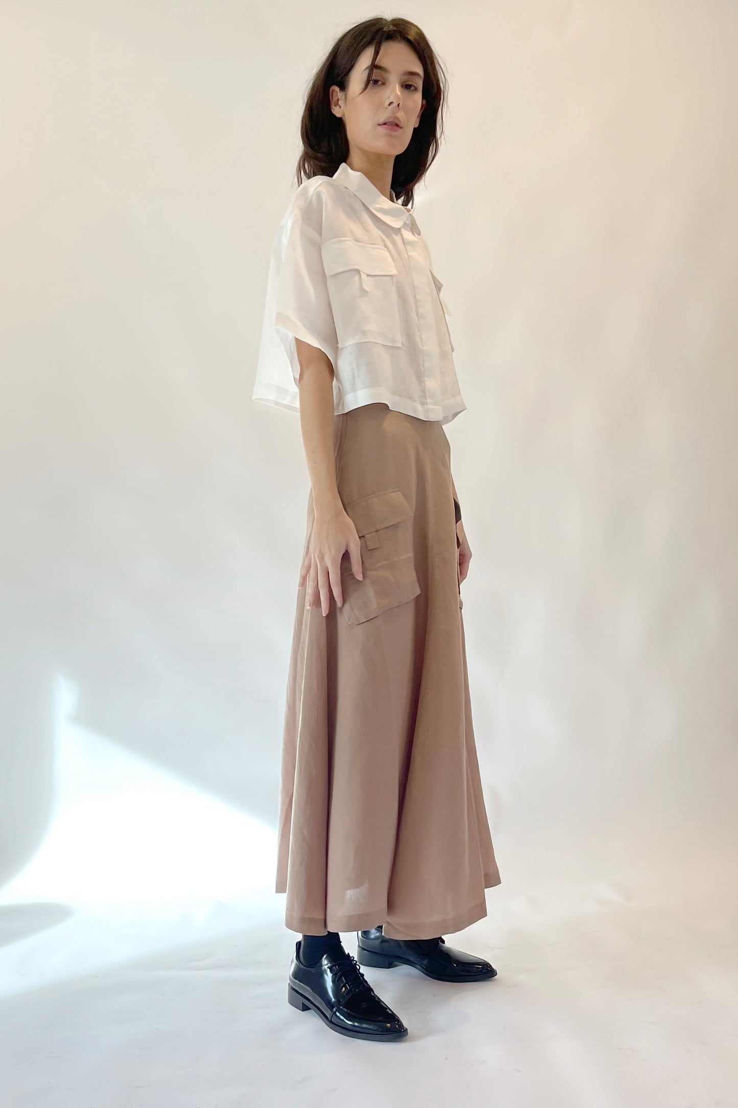 ASTRA SKIRT - STONE SILK LINEN
